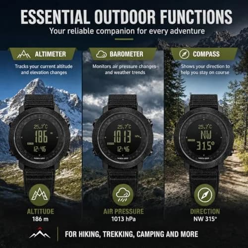 NORTH EDGE Apache Men's Survival Tactical Watch 50mm | Altimeter, Barometer, Compass, Weather Prediction thumbnail 3