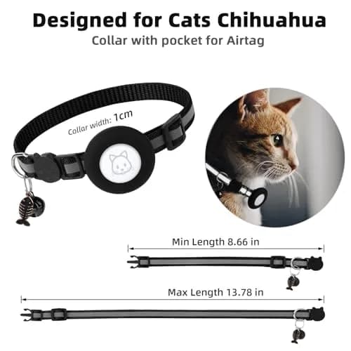 SimpleThings Black Airtag Cat Collar with Bell & Safety Buckle | 22-35 cm (8.66-13.78 inches) thumbnail 7