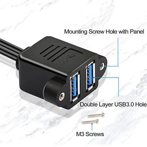 GINTOOYUN Dual USB 3.0 Cable with Panel Mount Screw Hole, 0.3m | High-Speed Data & Durable Design for Family & Office thumbnail 2