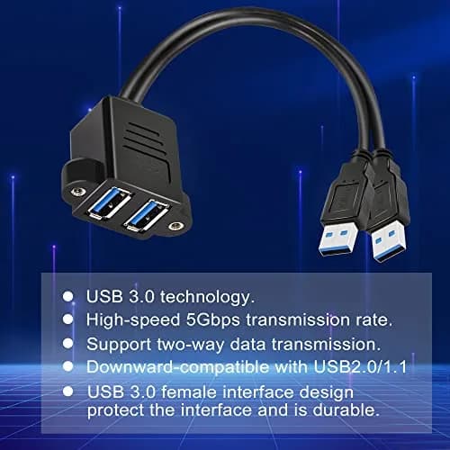 GINTOOYUN Dual USB 3.0 Cable with Panel Mount Screw Hole, 0.3m | High-Speed Data & Durable Design for Family & Office thumbnail 3