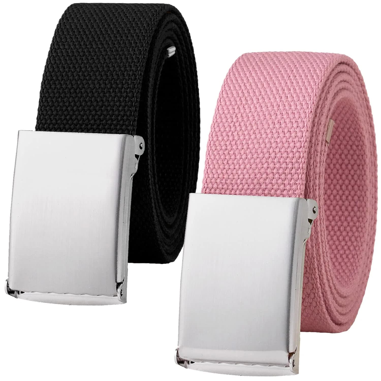 Falari Canvas Web Belt 2 Pack Black & Pink with Silver Buckle | Fully Adjustable Cut-to-Fit for Men (135cm / 53in) - main product image