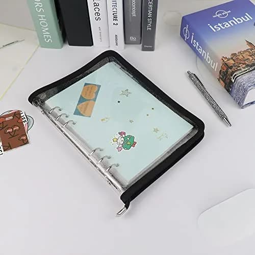 Mogoostry A5 Binder Cover Refillable 6 Ring Notebook Clear PVC Zipper Black thumbnail 7