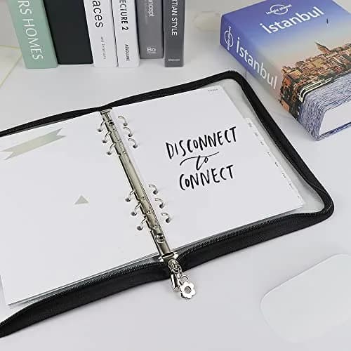 Mogoostry A5 Binder Cover Refillable 6 Ring Notebook Clear PVC Zipper Black thumbnail 4