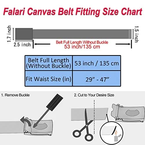 Falari Canvas Web Belt 2-Pack 38cm (1.5 Inch) | Fully Adjustable Cut-to-Fit Flip Top Buckle Belt for Men thumbnail 5