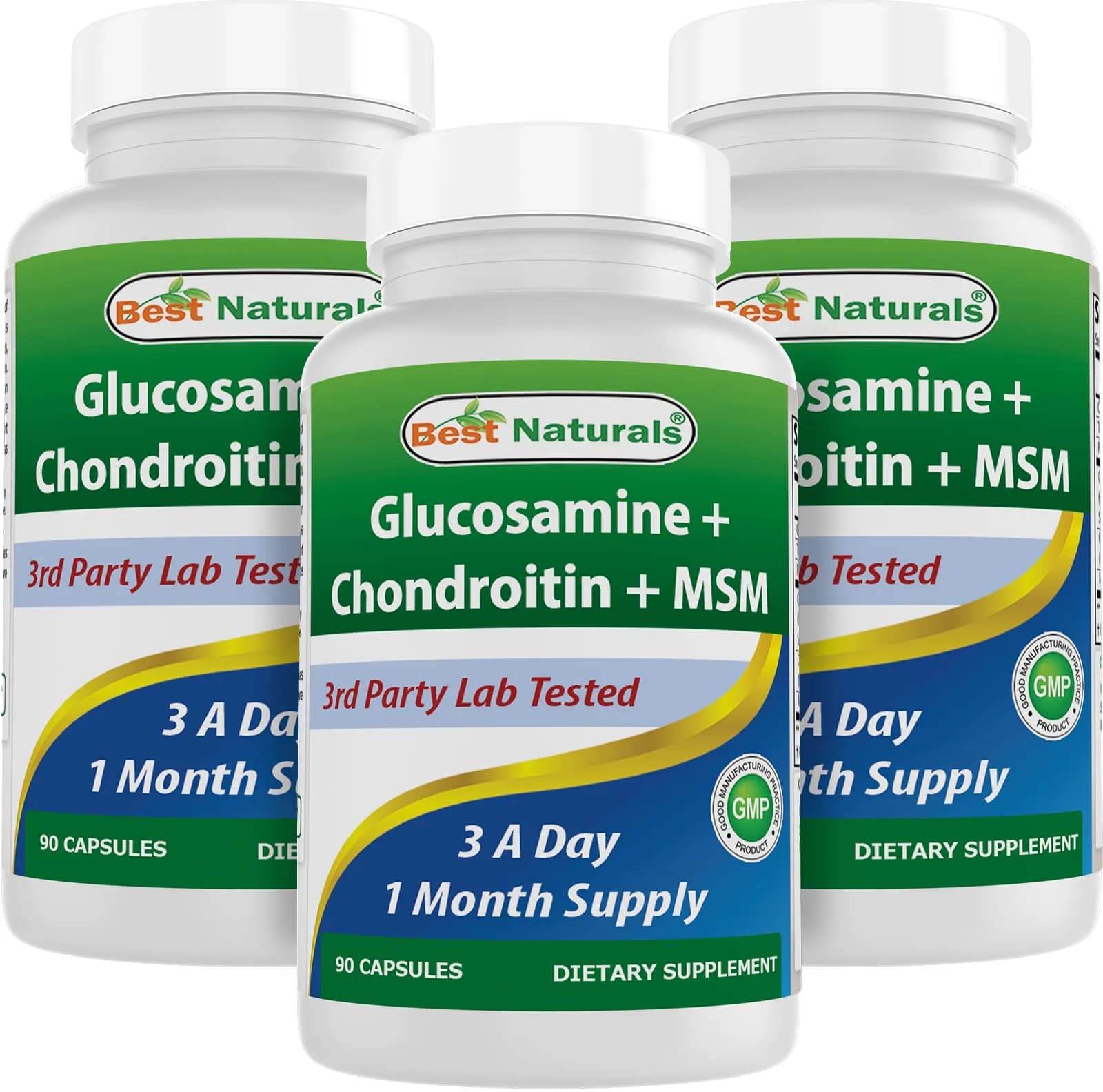 Best Naturals Glucosamine Chondroitin MSM Supplements 2600 mg | Unflavored, 90 Capsules (Pack of 3)