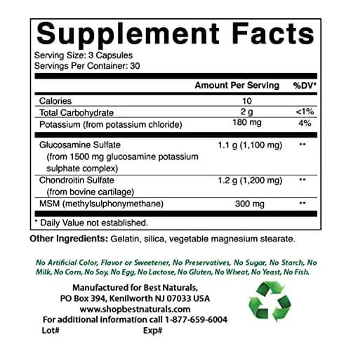 Best Naturals Glucosamine Chondroitin MSM Supplements 2600 mg | Unflavored, 90 Capsules (Pack of 3) thumbnail 2
