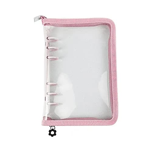 Mogoostry A6 Binder Cover Refillable 6 Ring | Clear Soft PVC Pink Zipper thumbnail 1
