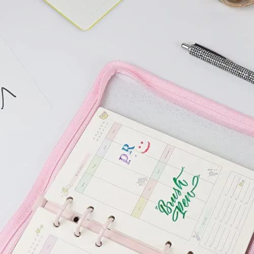 Mogoostry A6 Binder Cover Refillable 6 Ring | Clear Soft PVC Pink Zipper thumbnail 6
