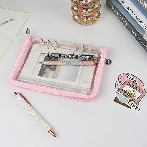 Mogoostry A6 Binder Cover Refillable 6 Ring | Clear Soft PVC Pink Zipper thumbnail 7