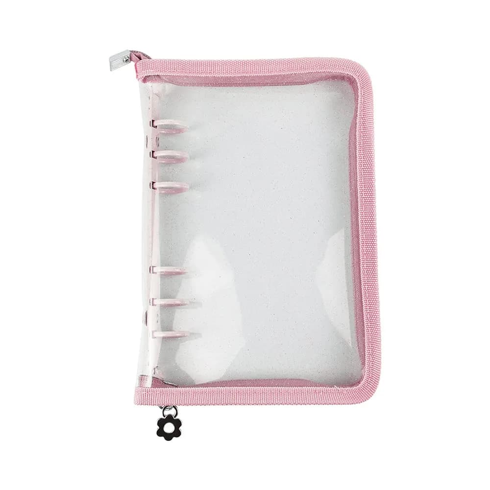 Mogoostry A6 Binder Cover Refillable 6 Ring | Clear Soft PVC Pink Zipper - main product image