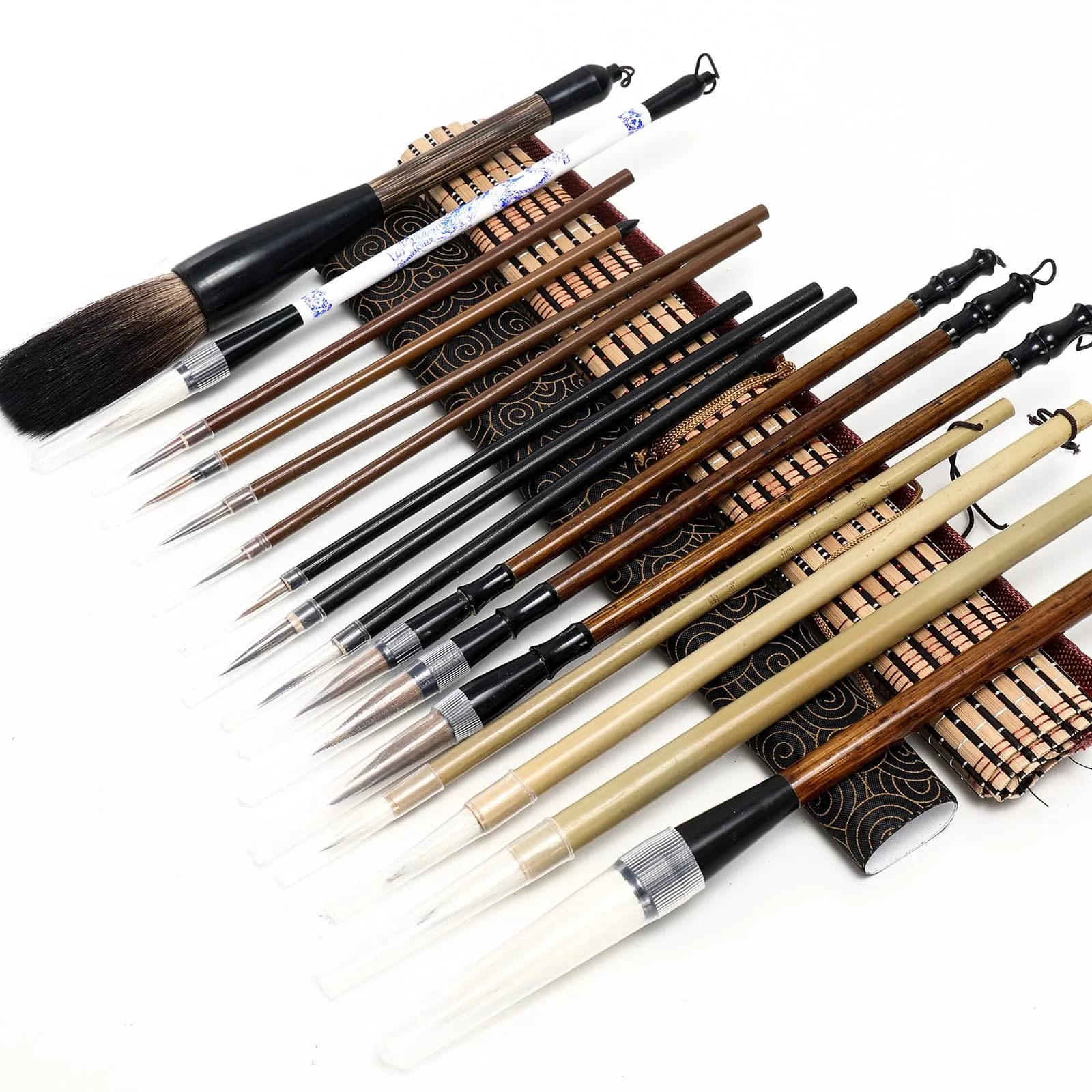 Whaline 18Pcs Chinese Calligraphy Brushes Set with Writing Paper & Roll-up Holder | Kanji Japanese Sumi Drawing Brushes for Watercolor Art Ceramic Ink Painting — Multicolor