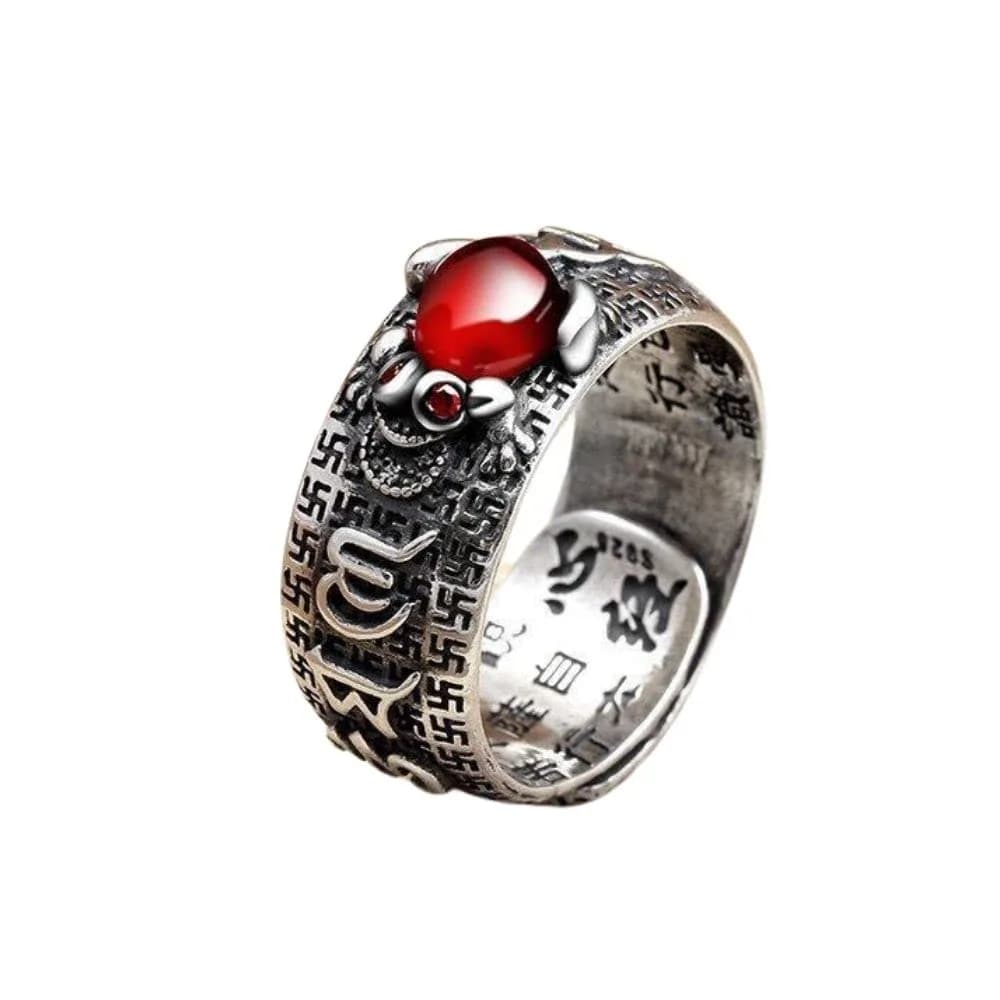 Pingyongchang PiXiu Mantra Protection Wealth Ring Silver Adjustable | Feng Shui Amulet for Men Women — toad