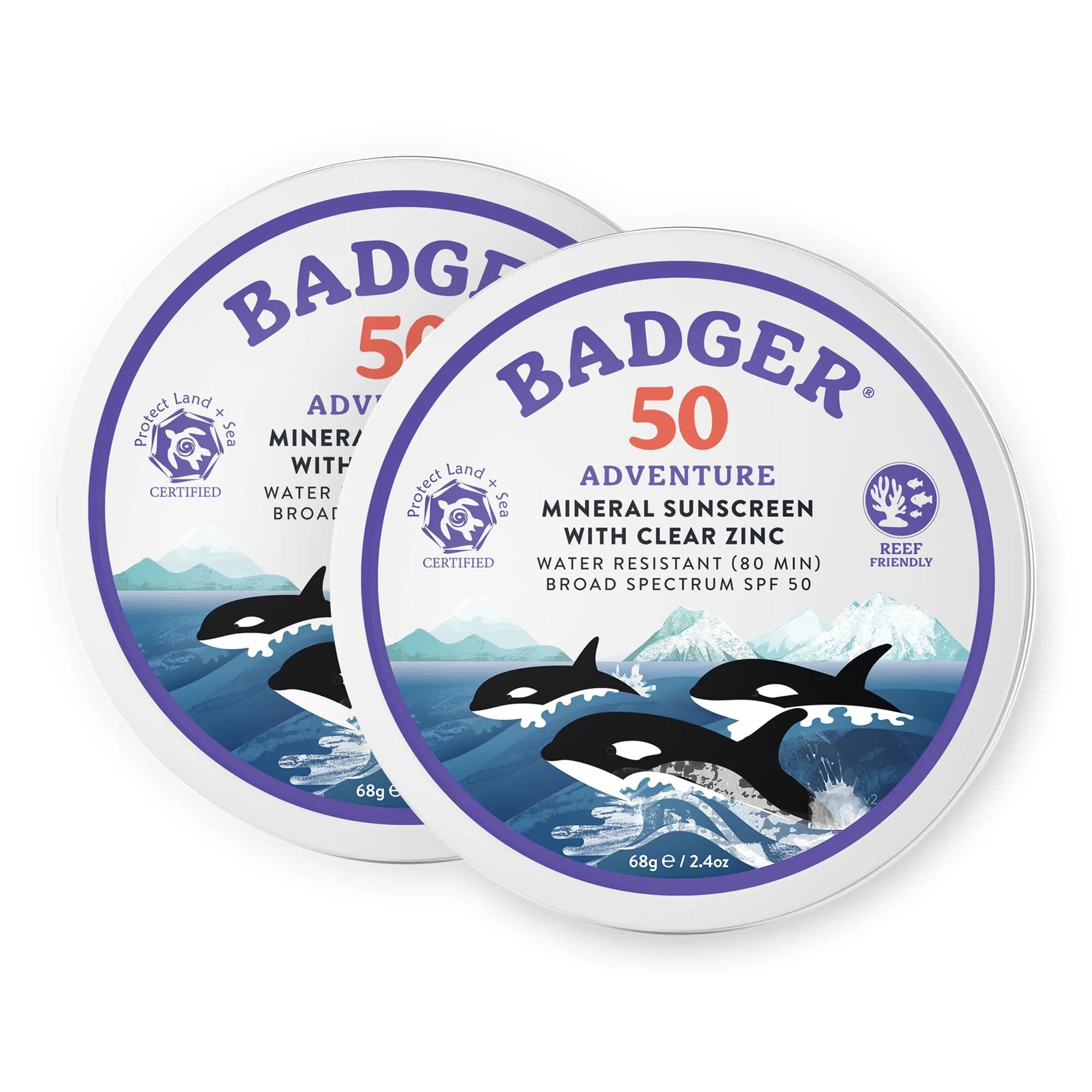 Badger SPF 50 Sport Mineral Sunscreen Cream 70ml (2.4 Fl Oz) | Broad Spectrum UVA/UVB Protection — 2.4 Fl Oz / Tin