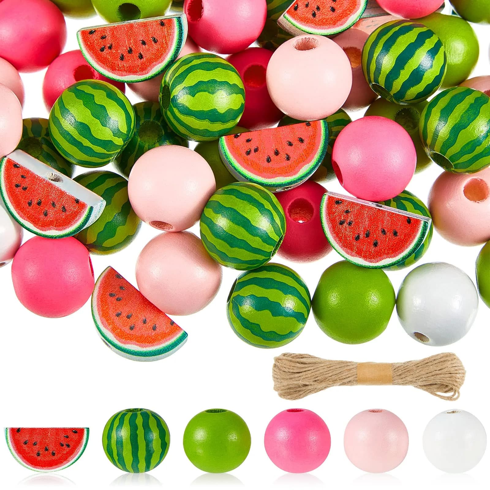 Yookeer Watermelon Wooden Beads 16 mm | Summer Multi-Colored Round Jewelry Craft Kit