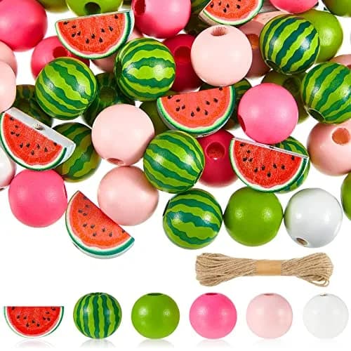 Yookeer Watermelon Wooden Beads 16 mm | Summer Multi-Colored Round Jewelry Craft Kit thumbnail 1