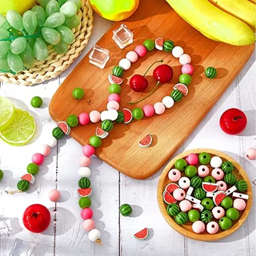 Yookeer Watermelon Wooden Beads 16 mm | Summer Multi-Colored Round Jewelry Craft Kit thumbnail 6
