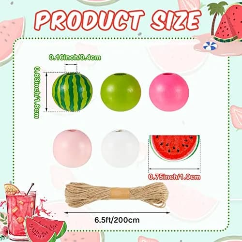 Yookeer Watermelon Wooden Beads 16 mm | Summer Multi-Colored Round Jewelry Craft Kit thumbnail 2