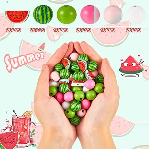 Yookeer Watermelon Wooden Beads 16 mm | Summer Multi-Colored Round Jewelry Craft Kit thumbnail 3