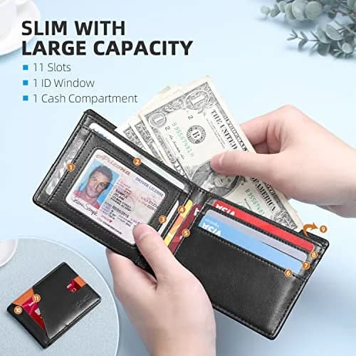 Zitahli Red Wallet Slim 11 Credit Card Holder RFID Blocking Bifold Minimalist Front Pocket Wallet | Classic Vegan Leather thumbnail 3