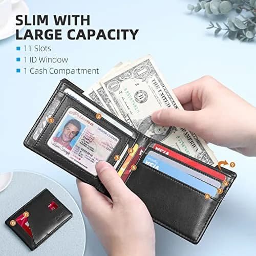 Zitahli Slim Wallet for Men Bifold 11 Card Holder | RFID Blocking Minimalist Front Pocket Design (Classic Black) thumbnail 3
