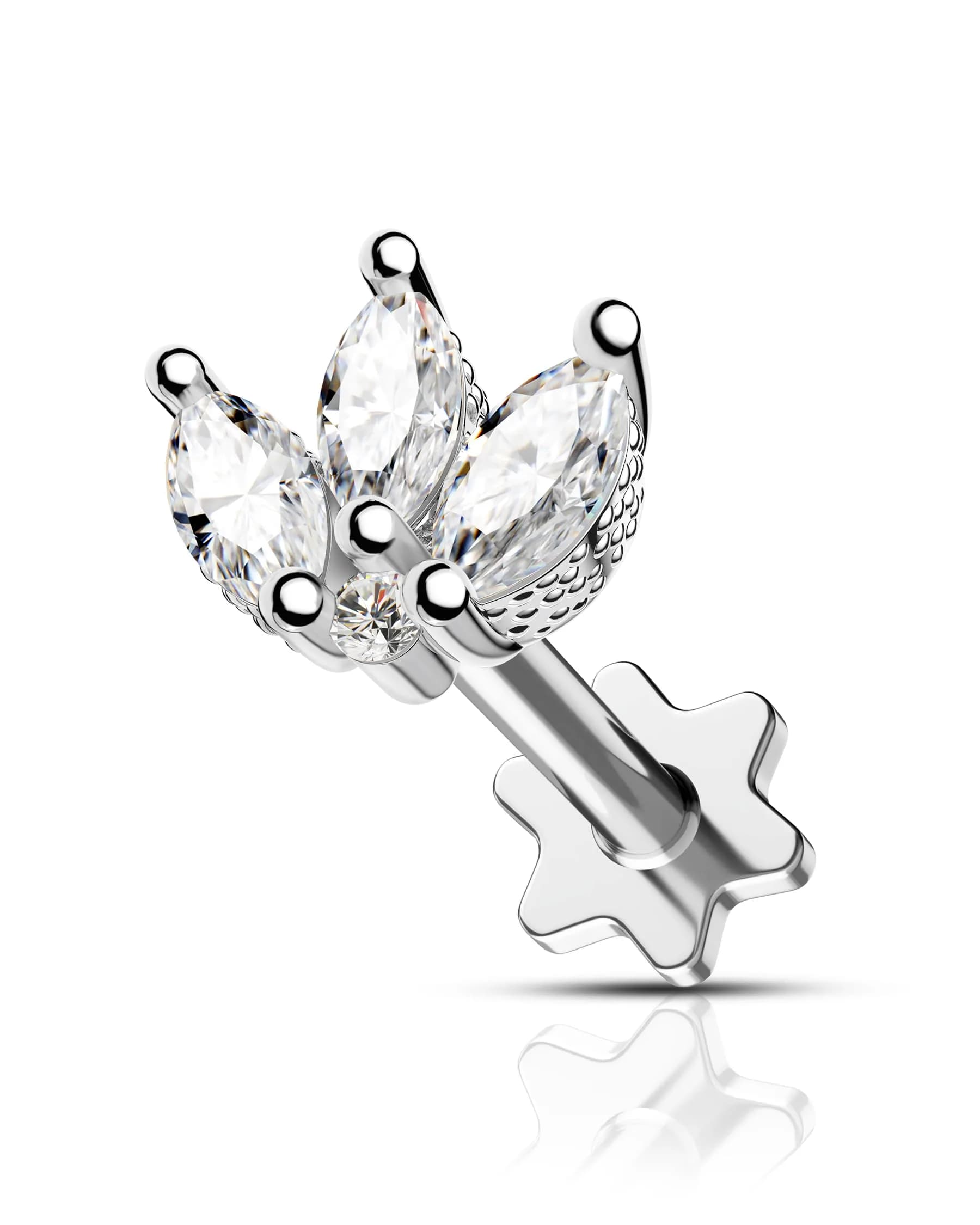 COCHARM Tragus Piercing Jewelry 16g Flat Back Flower | Silver Cartilage Earring for Women