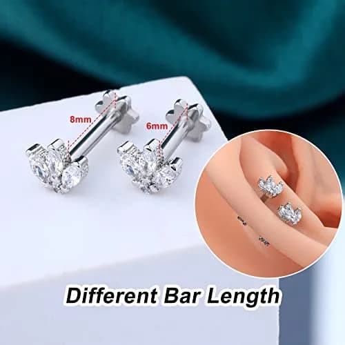 COCHARM Tragus Piercing Jewelry 16g Flat Back Flower | Silver Cartilage Earring for Women thumbnail 5
