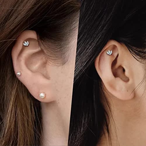COCHARM Tragus Piercing Jewelry 16g Flat Back Flower | Silver Cartilage Earring for Women thumbnail 2