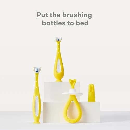 Frida Baby Training Toothbrush for Toddlers | Triple-Angle Bristles, Silicone Handle, Stay-Put Suction Cup (Yellow) thumbnail 6