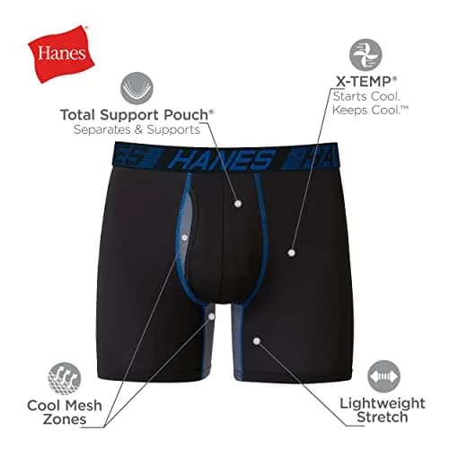 Hanes Men’s Total Support Pouch Boxer Briefs, X-temp Cooling, Anti-chafing, Moisture-wicking, Black, Large thumbnail 4