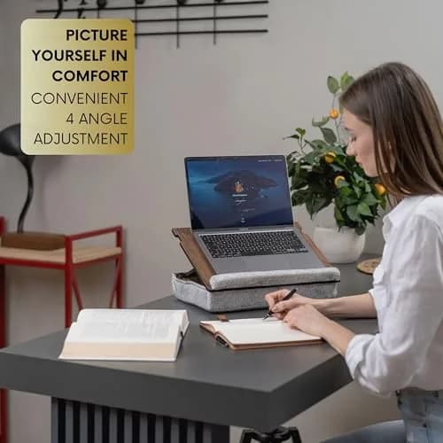 Vigo Wood Lap Desk for Laptop - Adjustable Wooden Lap Tray with Cushion, Portable Bed & Couch Stand, Ergonomic Lap Desk for Work & Study thumbnail 4