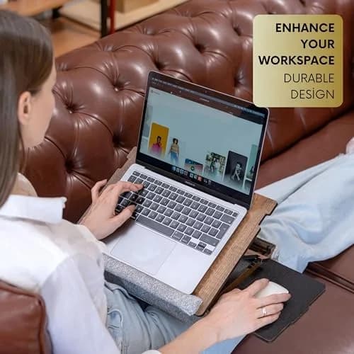 Vigo Wood Lap Desk for Laptop - Adjustable Wooden Lap Tray with Cushion, Portable Bed & Couch Stand, Ergonomic Lap Desk for Work & Study thumbnail 2