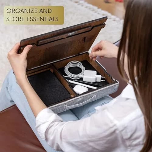 Vigo Wood Lap Desk for Laptop - Adjustable Wooden Lap Tray with Cushion, Portable Bed & Couch Stand, Ergonomic Lap Desk for Work & Study thumbnail 3