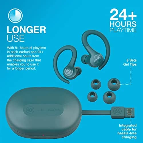 JLab Go Air Sport Wireless Earbuds Teal | 32+ Hour Bluetooth Playtime, Secure Earhook Fit, IP55 Sweatproof thumbnail 5