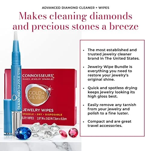 CONNOISSEURS Diamond Dazzle Stik & Jewelry Wipes Bundle | Jewelry Care Kit for Diamonds & Precious Stones thumbnail 2