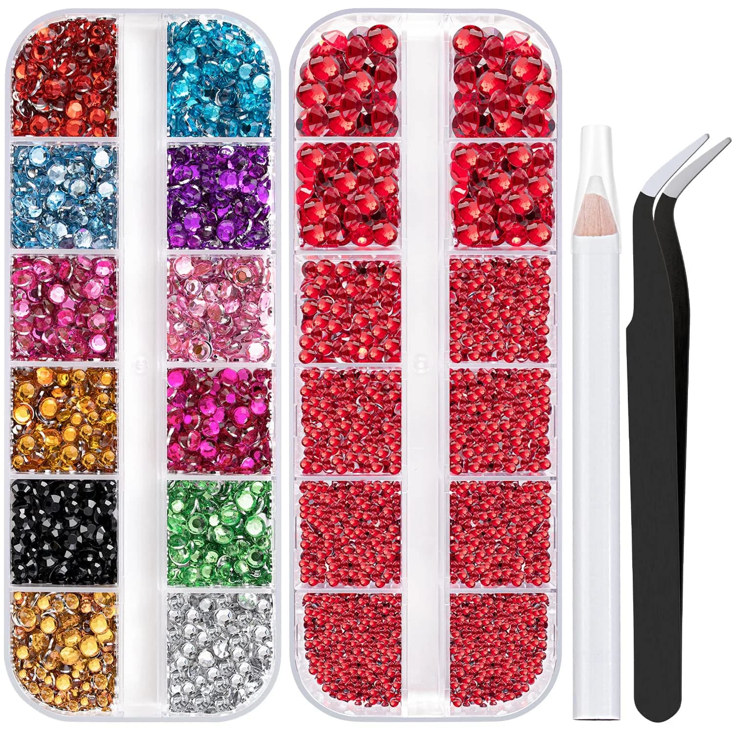 BELLEBOOST Flatback Rhinestones 4520 Pcs Colorful Nail Art Rhinestones with Picker & Tweezer | Multi-Size & Colorful - main product image