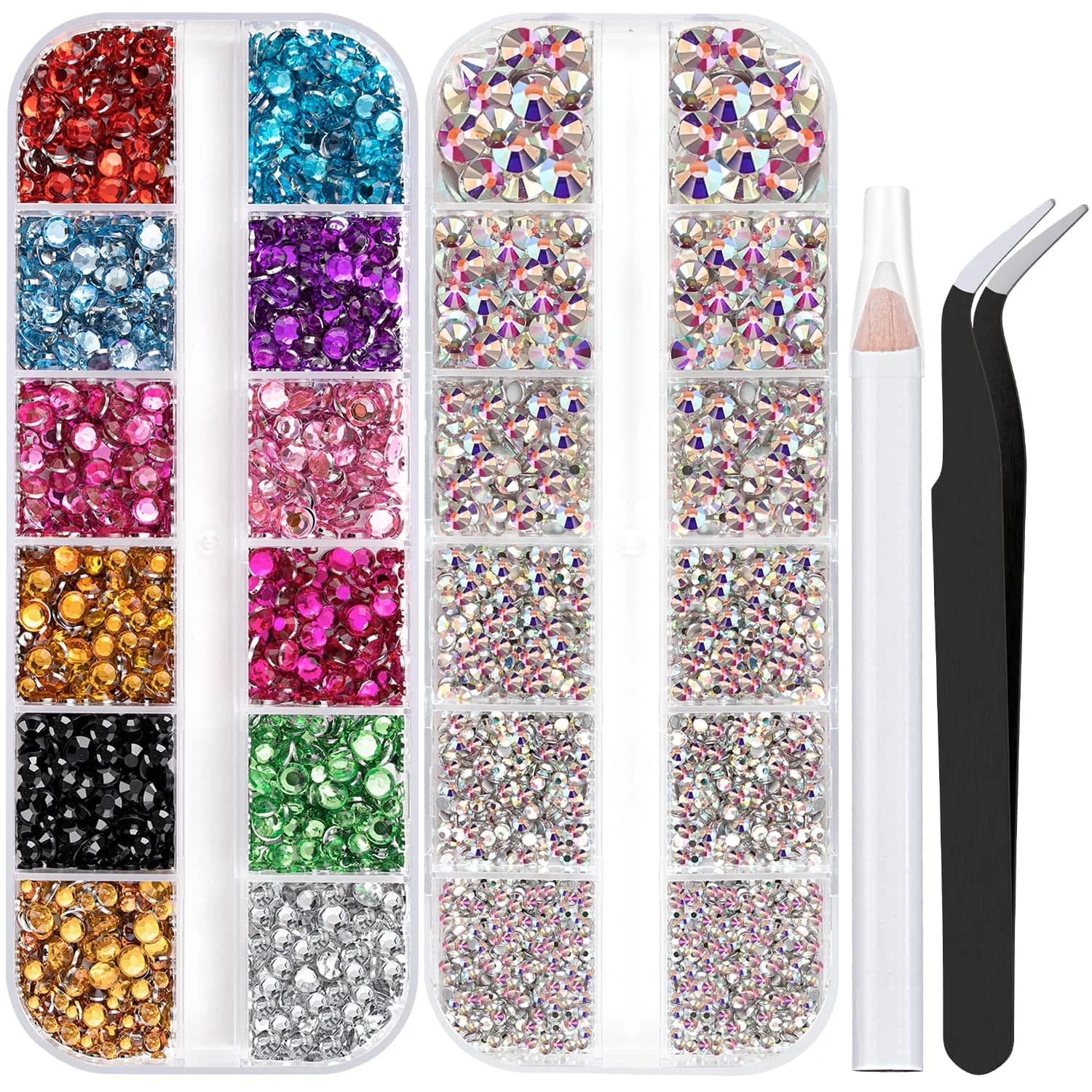 BELLEBOOST 4520 Pcs Nail Art Rhinestones Set with Tools | Crystal Gems for Nails & Crafts — 02-Two Packs of AB & Mixed Color