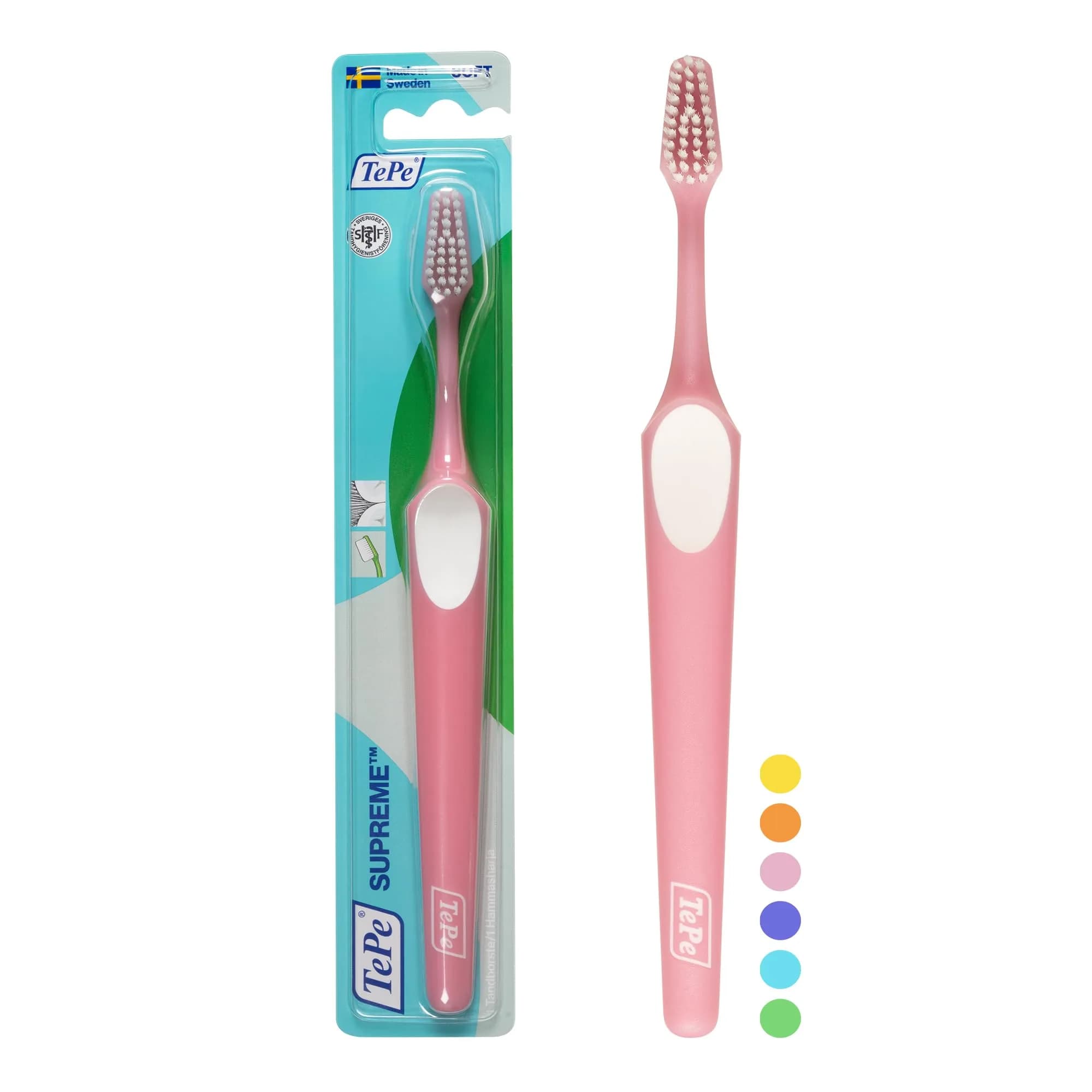 TePe Supreme Toothbrush Soft Bristle Pink 1 Count (Pack of 1) | Tapered Head for Sensitive Teeth & Gum Care