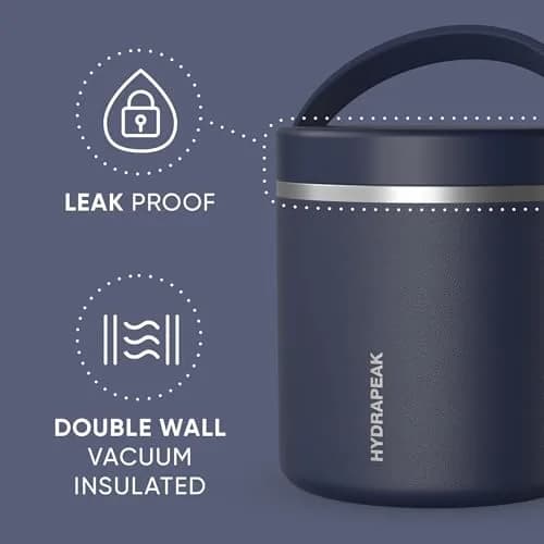 Hydrapeak 25oz Stainless Steel Vacuum Insulated Food Jar | Hot & Cold Food, Wide Mouth Leak-Proof Soup Container, 10 Hrs Hot / 16 Hrs Cold (Navy) thumbnail 2