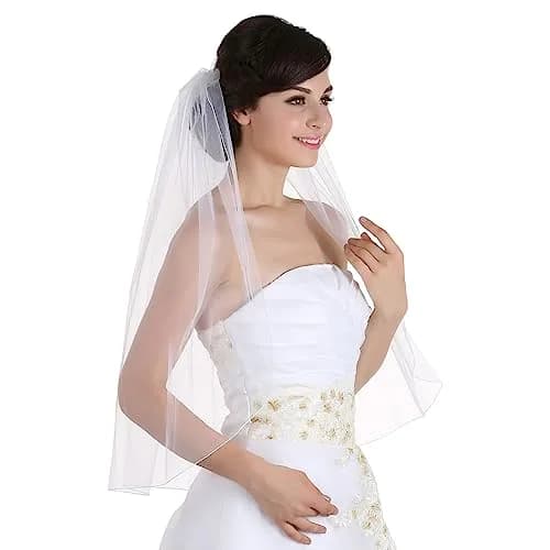 SAMKY Bridal Wedding Veil Waltz Length 60" | Pencil Edge, White, One Size thumbnail 1
