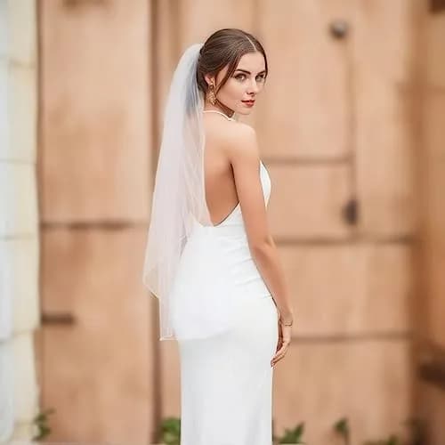 SAMKY Bridal Wedding Veil Waltz Length 60" | Pencil Edge, White, One Size thumbnail 3