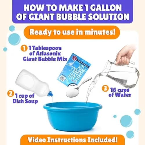 Atlasonix Giant Bubble Wand Set with 2 Gallons Bubble Solution Powder | Non-Toxic & Easy to Use for Kids Ages 3+ thumbnail 4