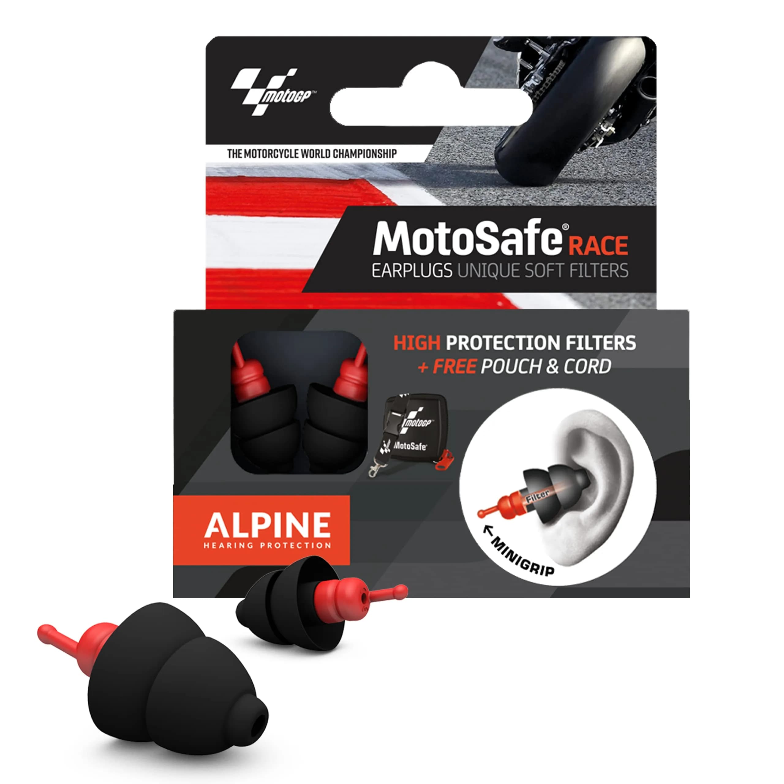 Alpine MotoSafe Race MotoGP™ Ear Plugs | 20dB Noise Reduction for Motorcycling - main product image