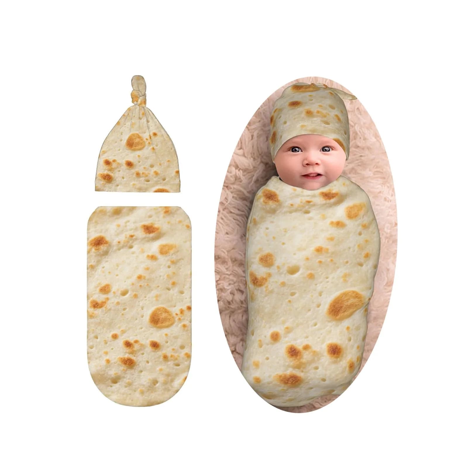 Osvbs Burrito Taco Tortilla Newborn Swaddle Blanket with Beanie Set | Soft & Stretchy for 0-6 Months - main product image