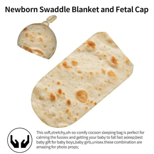 Osvbs Burrito Taco Tortilla Newborn Swaddle Blanket with Beanie Set | Soft & Stretchy for 0-6 Months thumbnail 2