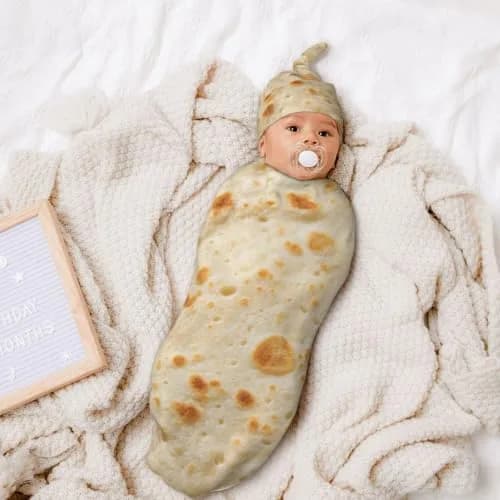 Osvbs Burrito Taco Tortilla Newborn Swaddle Blanket with Beanie Set | Soft & Stretchy for 0-6 Months thumbnail 3