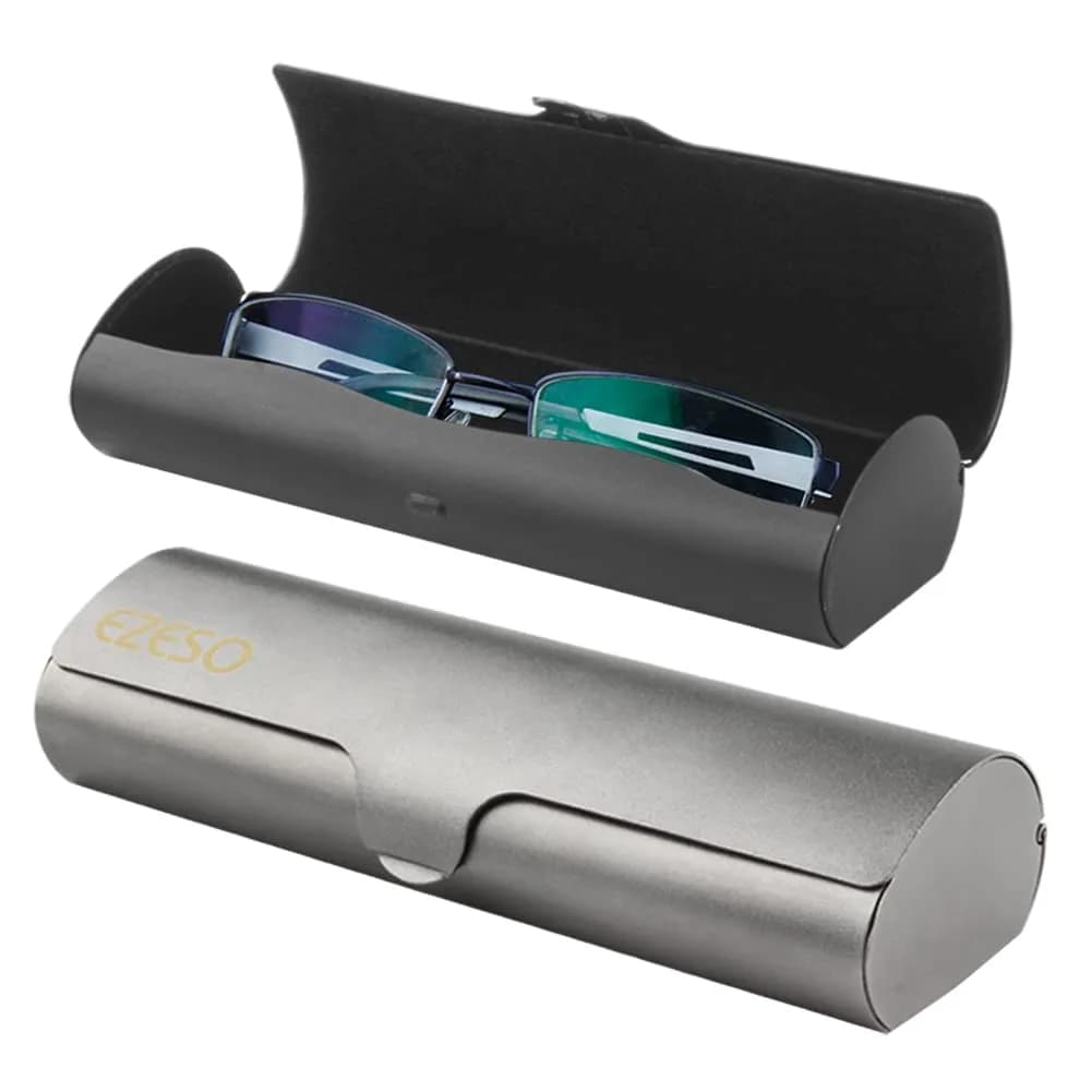 EZESO ESSENTIAL SKINCARE 2 PCS Aluminum Eyeglass Case Set | Hard Shell, Lightweight, Universal Fit — Black-small + Gun Gray-small