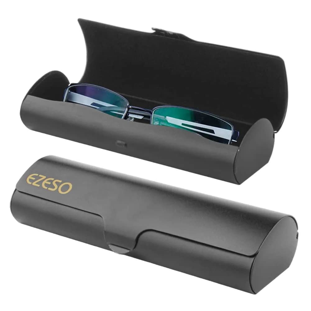 EZESO ESSENTIAL SKINCARE Hard Eyeglass Case for Men | Aluminum Alloy & Suede Lined, Gun Gray Large — 2 Pcs Black-small
