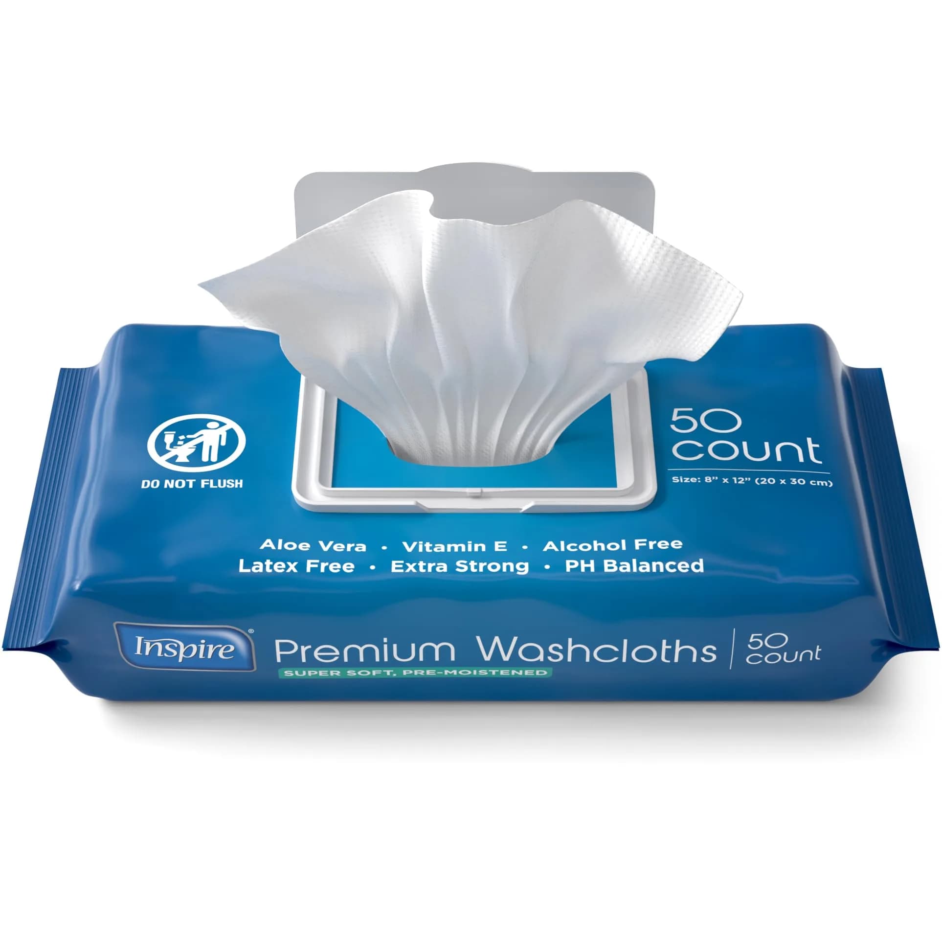 Inspire Adult Wet Wipes, Wash Cloths 50 Count (Pack of 1) | Hypoallergenic & Aloe Vera Infused for Sensitive Skin