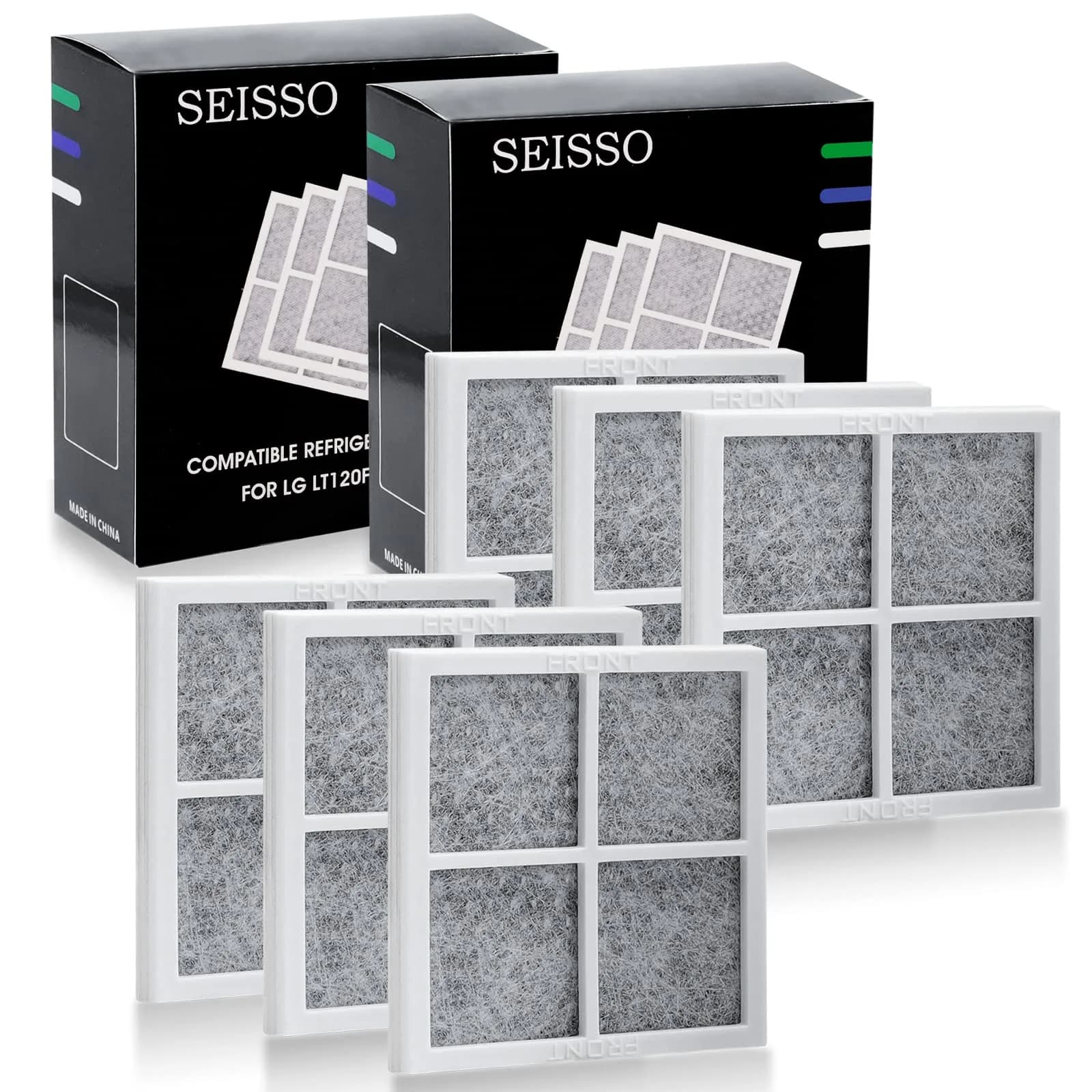 SEISSO LT120F Refrigerator Air Filter 6 Packs (8.1cm x 8.1cm x 0.86cm) | Activated Carbon Odor Absorber — 6-Pack