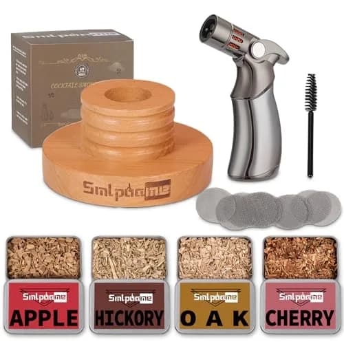 Smlpuame Cocktail Smoker Kit with 4 Wood Chip Flavors | Cherry Wood Infuser for Bourbon Whiskey Drinks — Cocktail Smoker with Torch Set